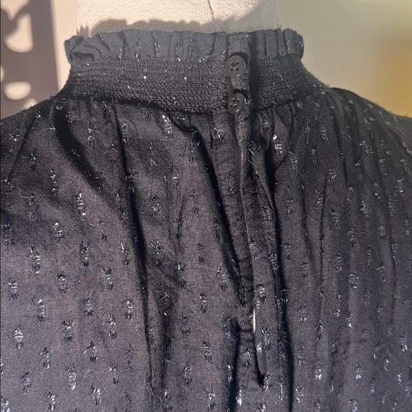 New! Gap black and metallic mock neck long ballon sleeves ruffle hem mini dress - Picture 4 of 13